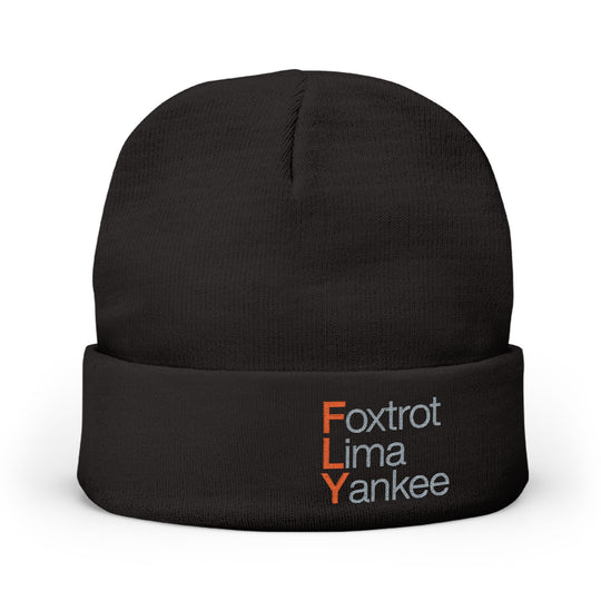 Embroidered 'FLY' Knit Beanie – Cozy Winter Hat with Vertical Accent