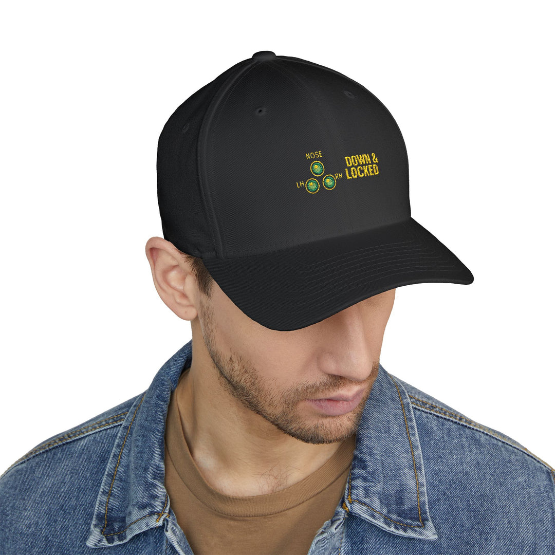 3 Green Down & Locked- Embroidered Baseball hat
