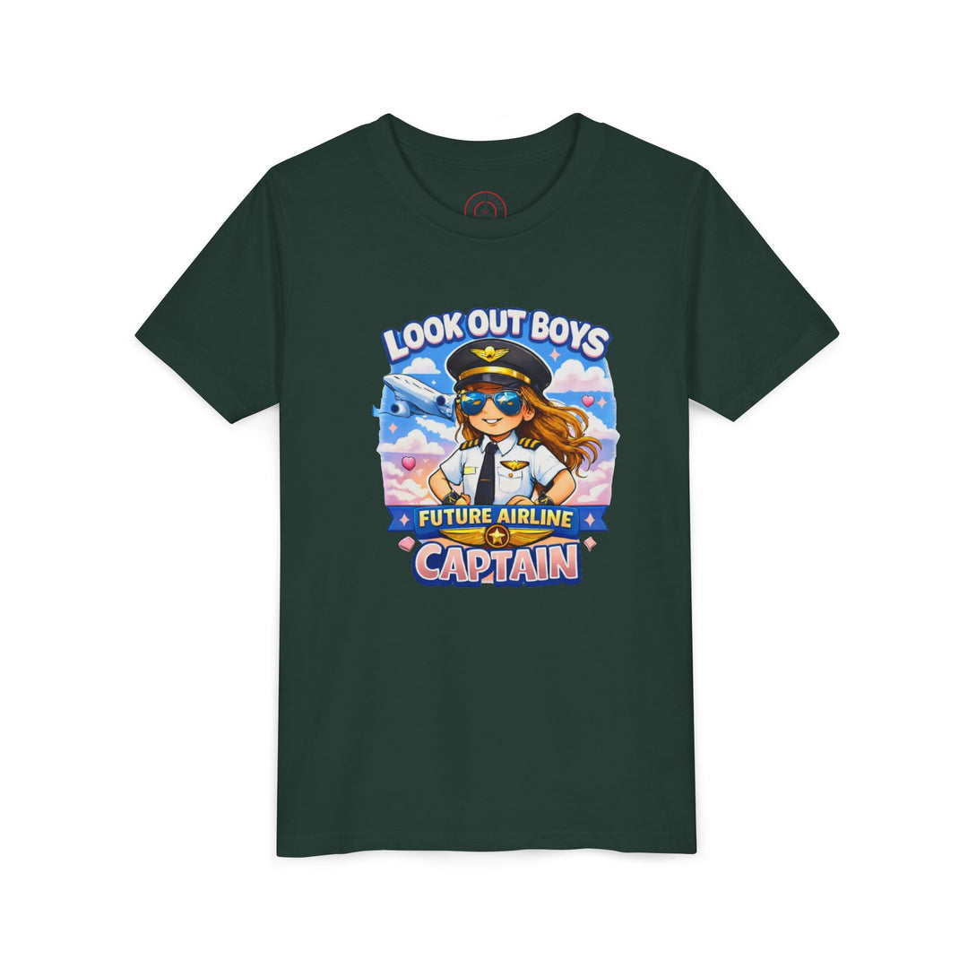 Future Airline Captain Youth T-Shirt – “Look Out Boys”