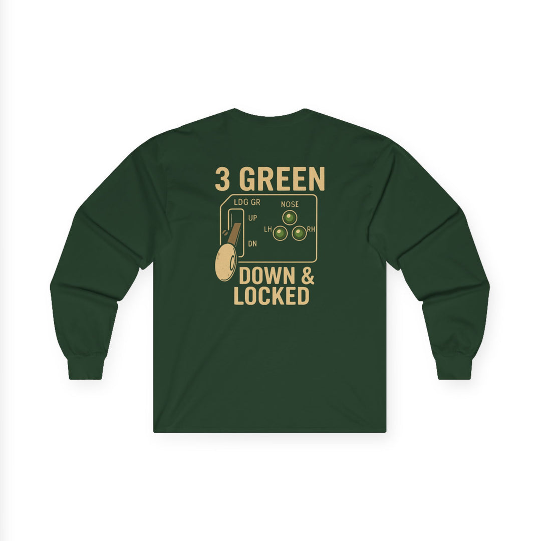 3 Green Down & Locked Aviation Long Sleeve T-Shirt – Pilot Gear Indicator