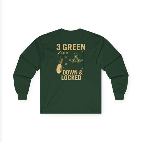 3 Green Down & Locked Aviation Long Sleeve T-Shirt – Pilot Gear Indicator