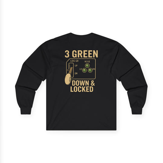 3 Green Down & Locked Aviation Long Sleeve T-Shirt – Pilot Gear Indicator