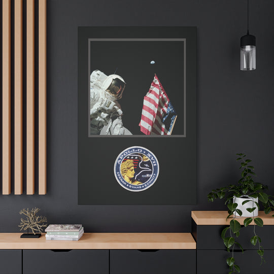 Apollo 17 Moon Landing Flag & Earth– Aviation Canvas Wall Art | Pilot & Airport Artwork