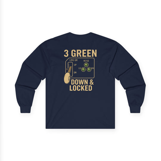 3 Green Down & Locked Aviation Long Sleeve T-Shirt – Pilot Gear Indicator