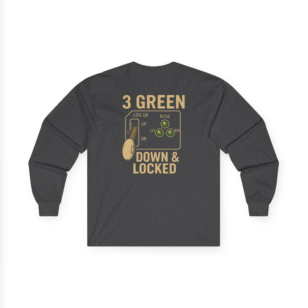 3 Green Down & Locked Aviation Long Sleeve T-Shirt – Pilot Gear Indicator
