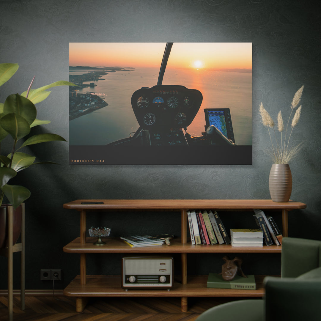 Robinson R44 Sunset– Aviation Canvas Wall Art | Pilot & Airport Artwork