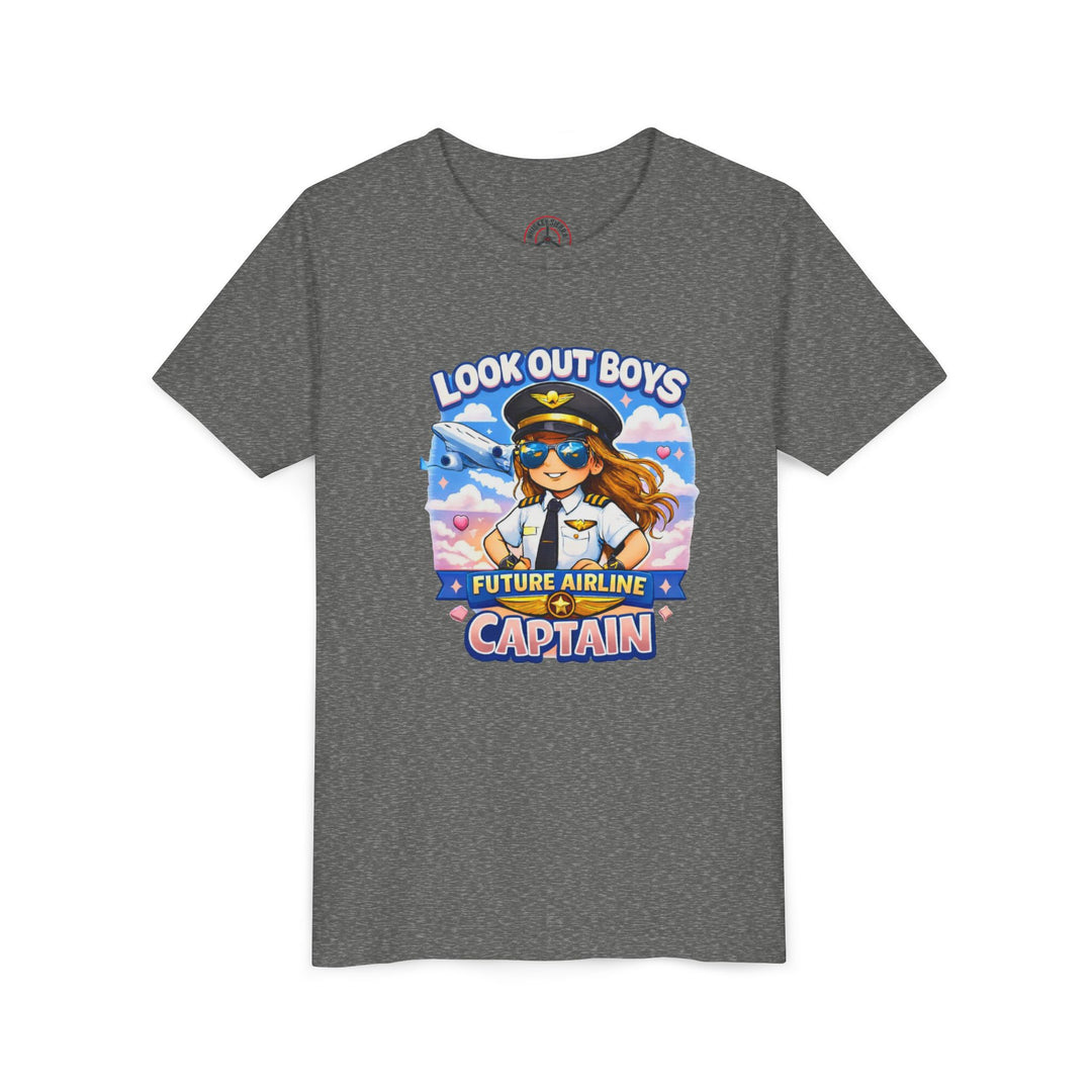 Future Airline Captain Youth T-Shirt – “Look Out Boys”