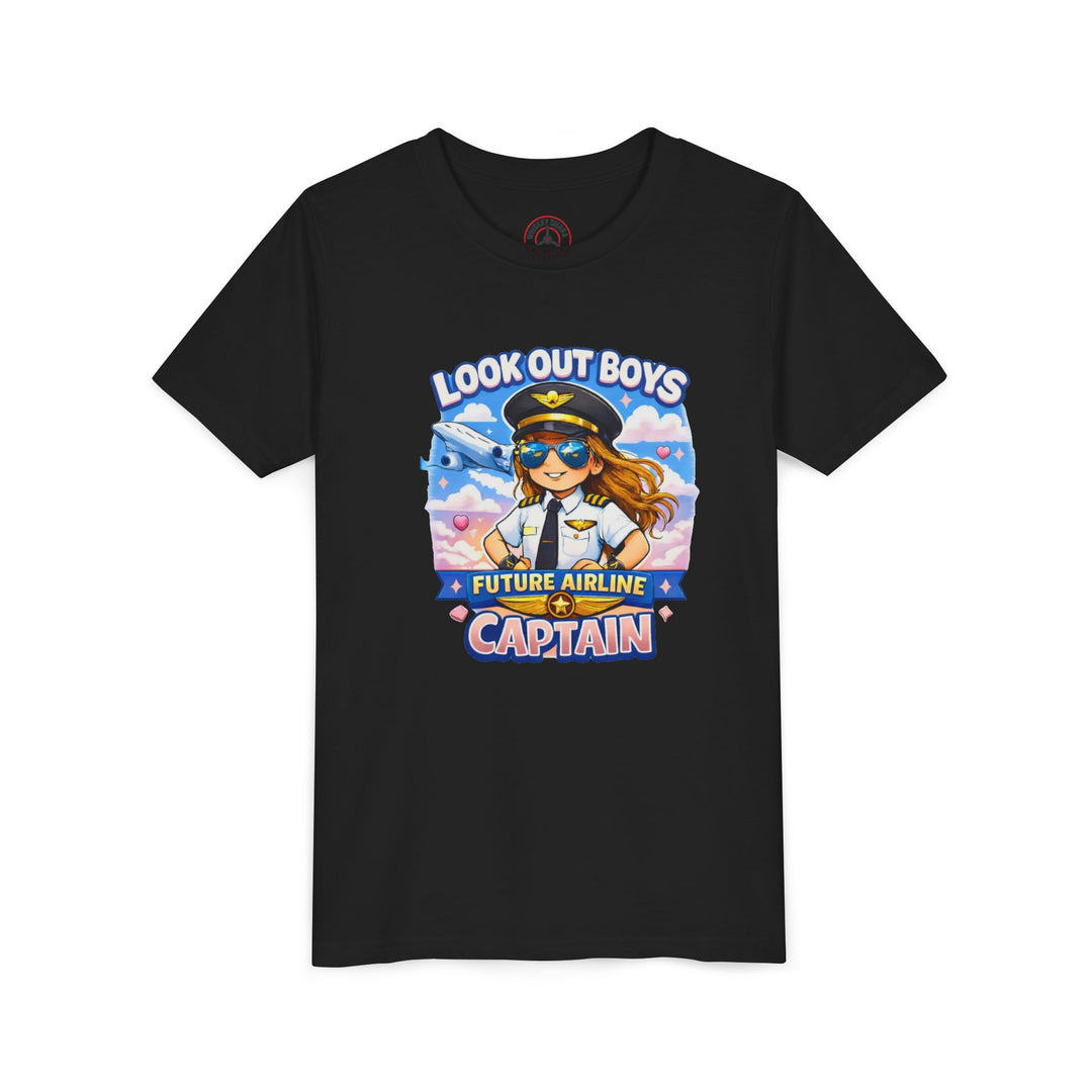 Future Airline Captain Youth T-Shirt – “Look Out Boys”