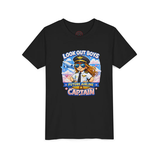 Future Airline Captain Youth T-Shirt – “Look Out Boys”