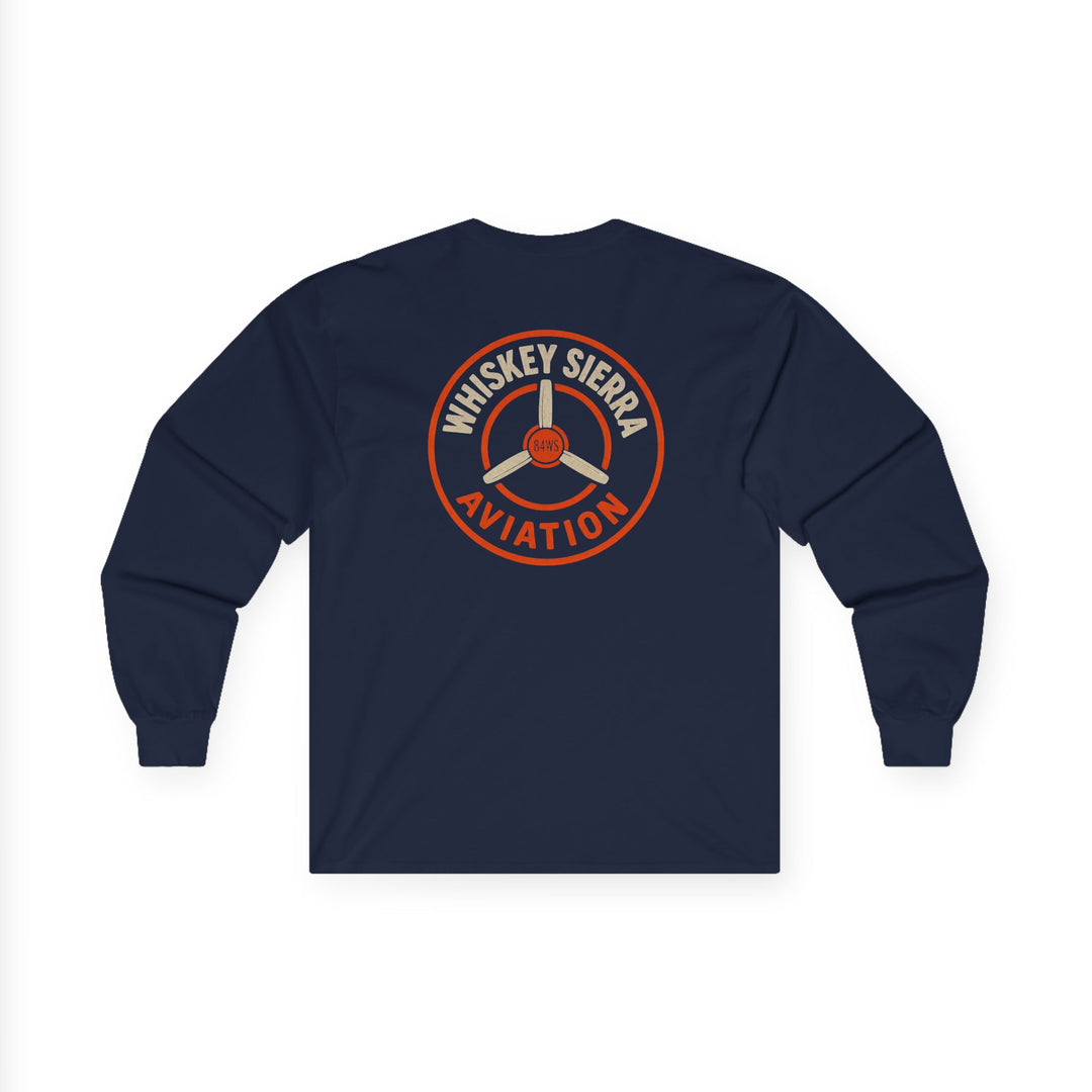 Orange Aviation Logo Long Sleeve Tee — "Whiskey Sierra Aviation" Pilot Shirt