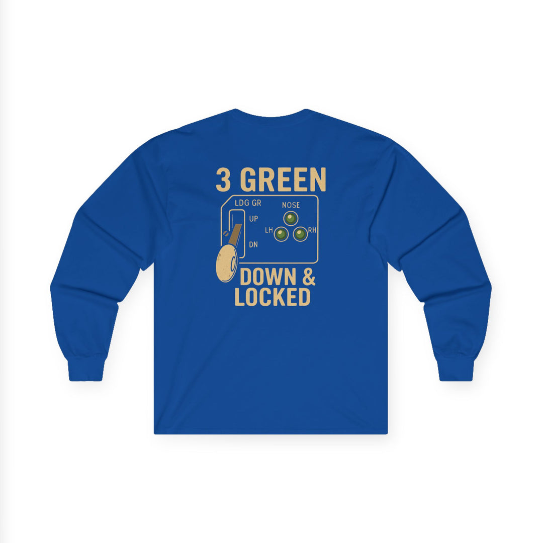 3 Green Down & Locked Aviation Long Sleeve T-Shirt – Pilot Gear Indicator