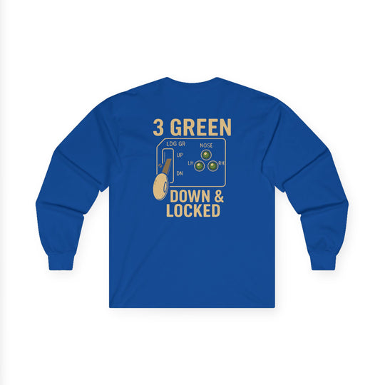 3 Green Down & Locked Aviation Long Sleeve T-Shirt – Pilot Gear Indicator