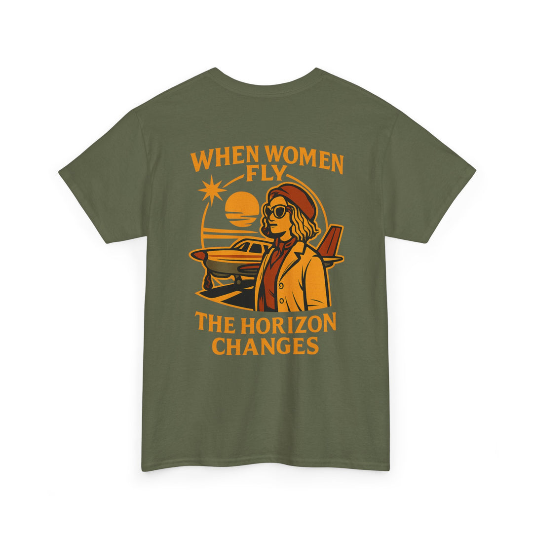 Women in Aviation Graphic T-Shirt – When Women Fly, the Horizon Changes