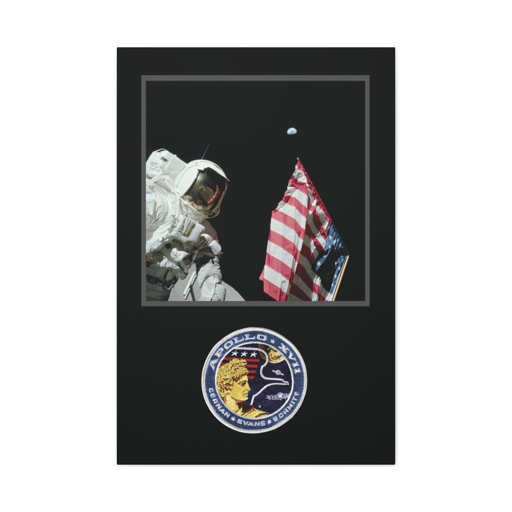 Apollo 17 Moon Landing Flag & Earth– Aviation Canvas Wall Art | Pilot & Airport Artwork