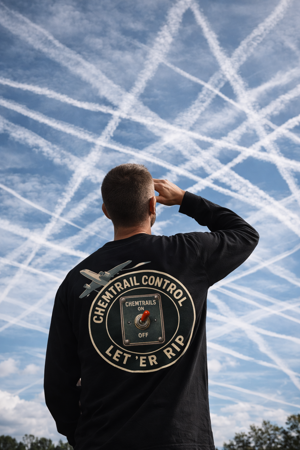 Aviation Humor Long Sleeve T-Shirt – Chemtrail Control “Let ’Er Rip”