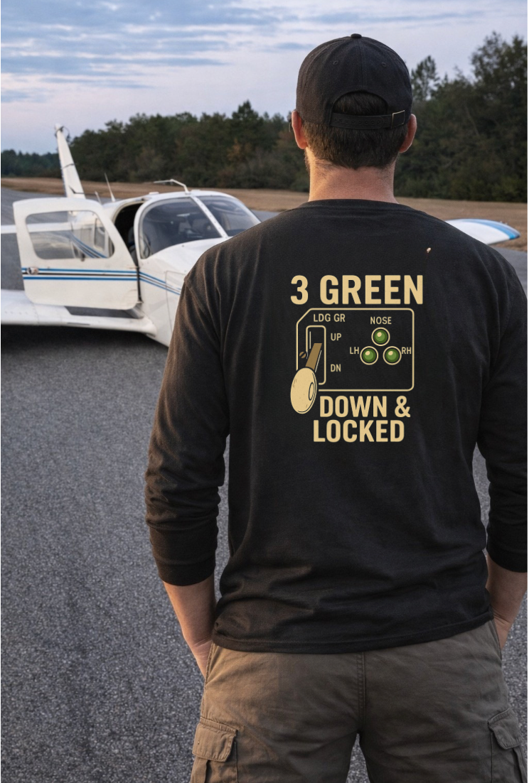 3 Green Down & Locked Aviation Long Sleeve T-Shirt – Pilot Gear Indicator
