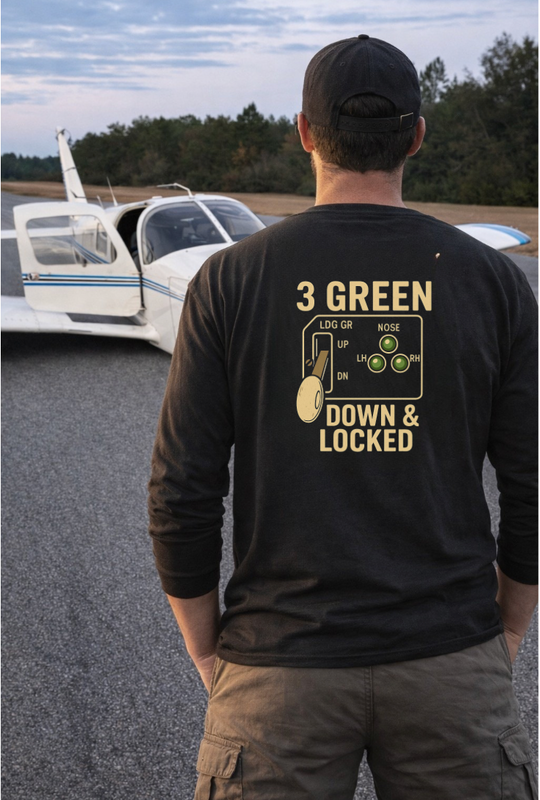 3 Green Down & Locked Aviation Long Sleeve T-Shirt – Pilot Gear Indicator