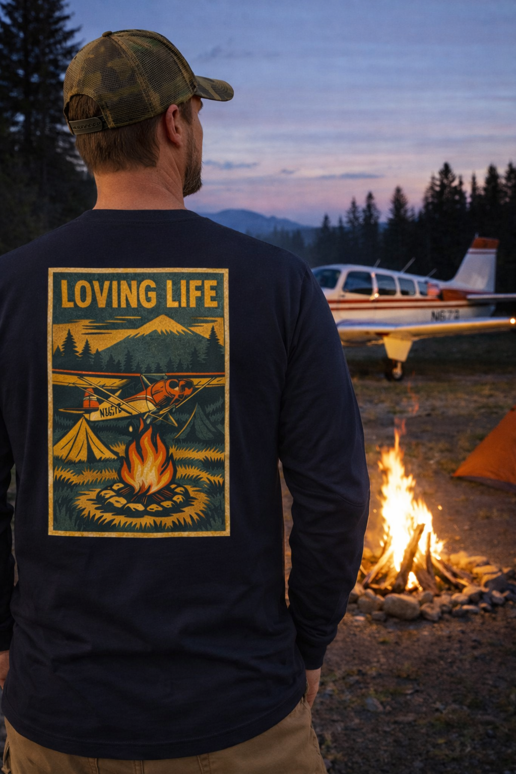 Loving Life Camping Aviation Long Sleeve T-Shirt