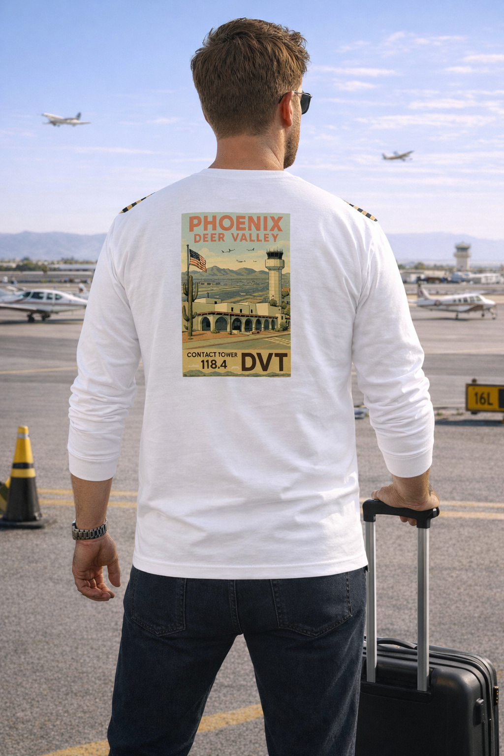 Phoenix Deer Valley Airport Aviation Long Sleeve T-Shirt – Retro Poster