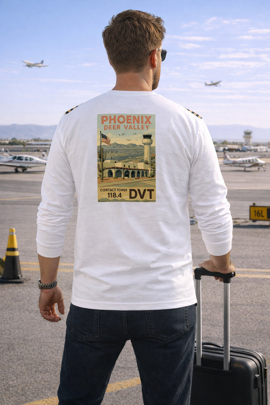 Phoenix Deer Valley Airport Aviation Long Sleeve T-Shirt – Retro Poster