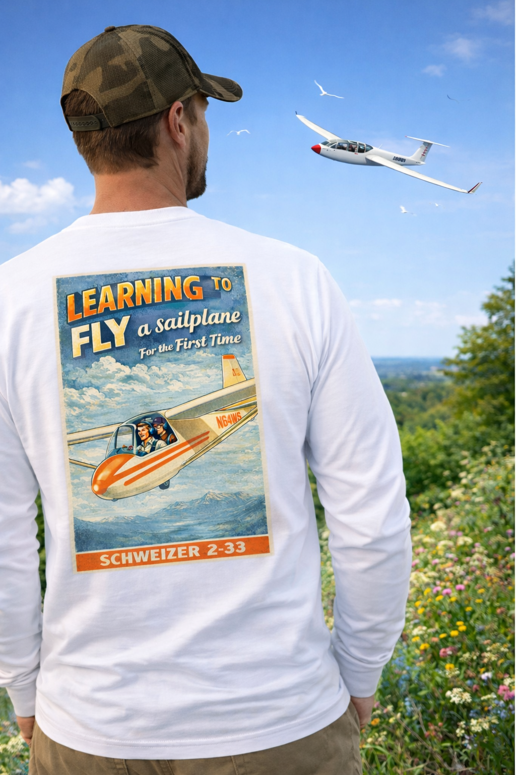 Vintage Aviation Long Sleeve T-Shirt – Sailplanes “Learning to Fly”