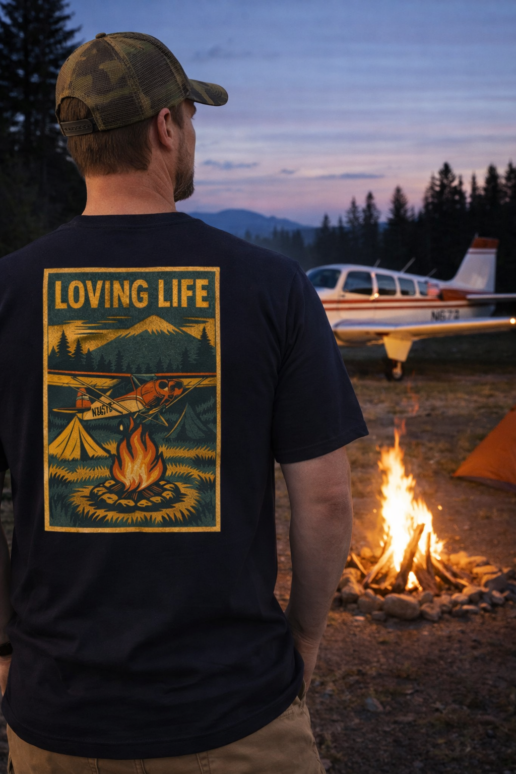 Loving Life Camping Aviation Graphic T-Shirt