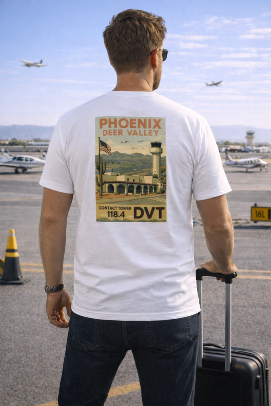 Phoenix Deer Valley Airport Aviation Graphic T-Shirt – Retro Poster