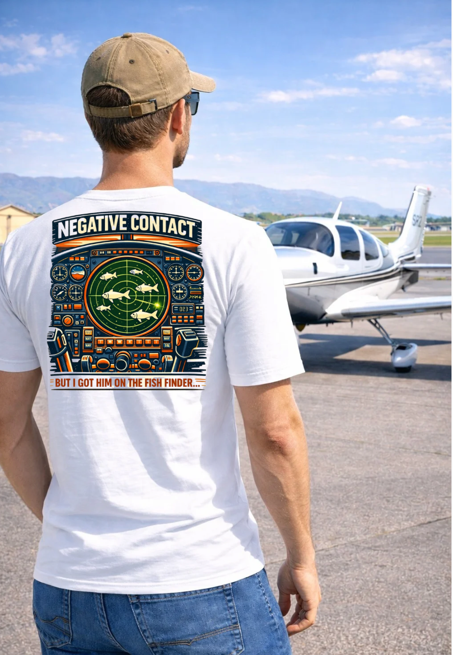 Aviation Humor Graphic T-Shirt – Radar “Negative Contact” Fish Finder