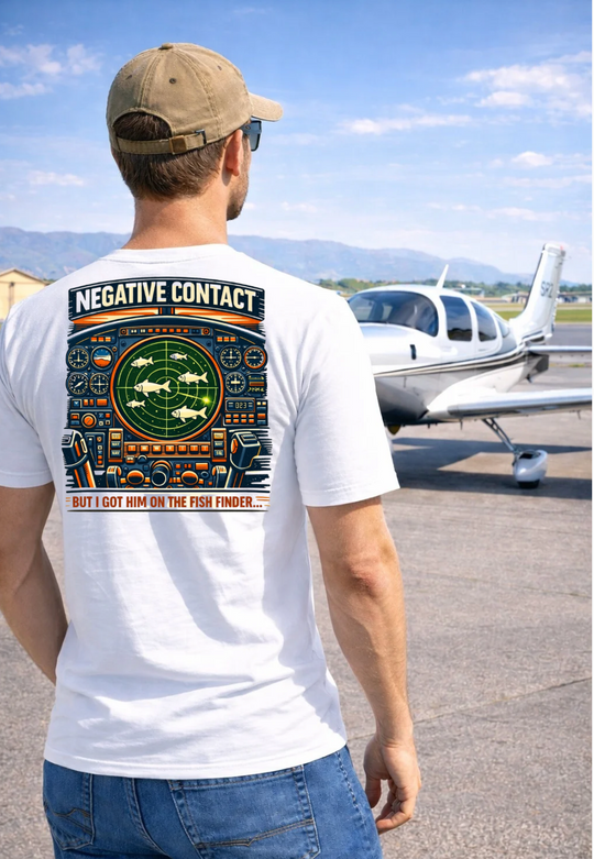 Aviation Humor Graphic T-Shirt – Radar “Negative Contact” Fish Finder