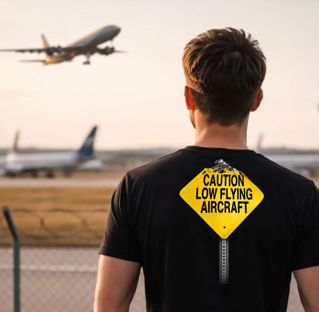 Caution Low Flying Aircraft Aviation Graphic T-Shirt