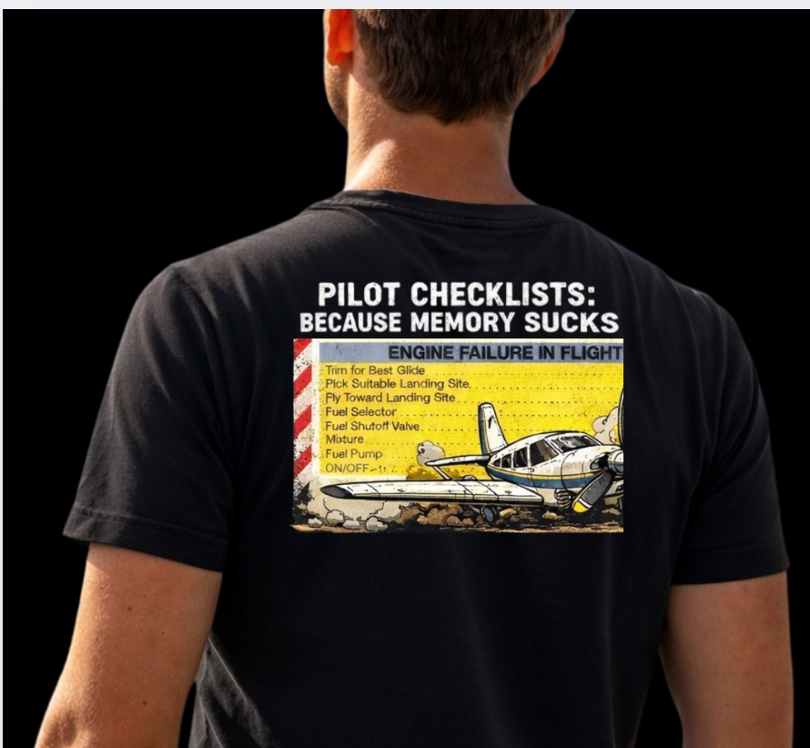 Pilot Checklists Aviation Graphic T-Shirt – Because Memory Sucks