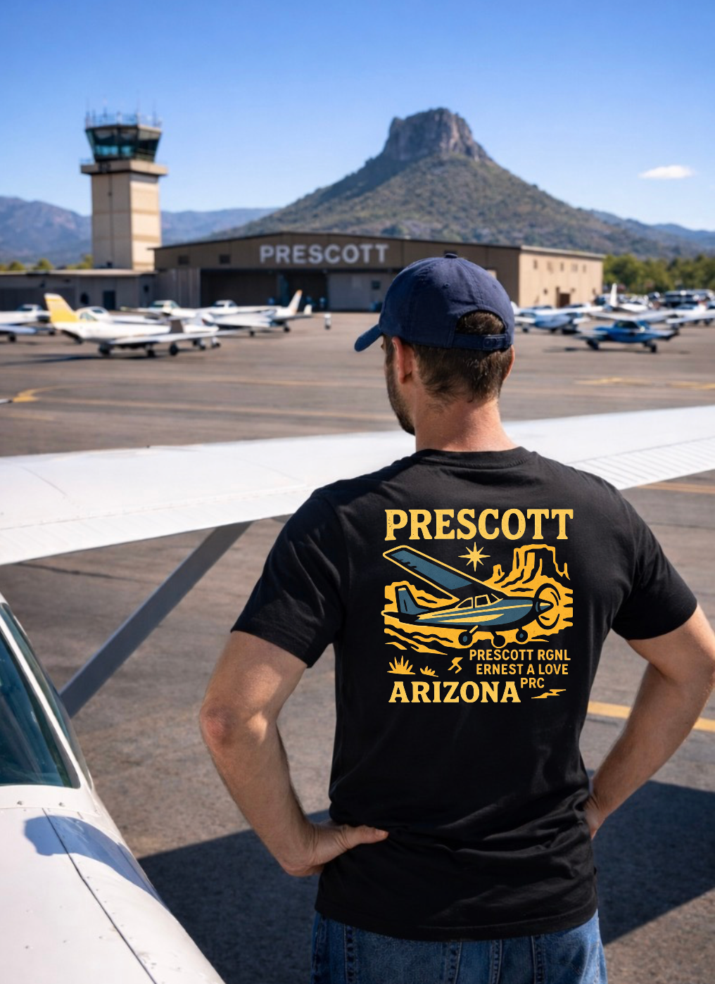 Prescott Regional Airport Aviation Graphic T-Shirt – PRC Thumb Butte Vintage