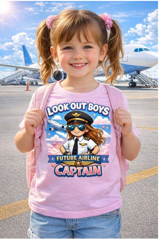 Future Airline Captain Youth T-Shirt – “Look Out Boys”