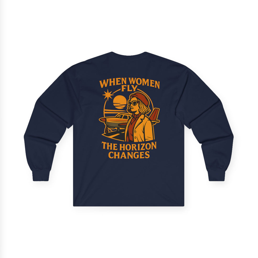 Women in Aviation Long Sleeve T-Shirt – When Women Fly, the Horizon Changes