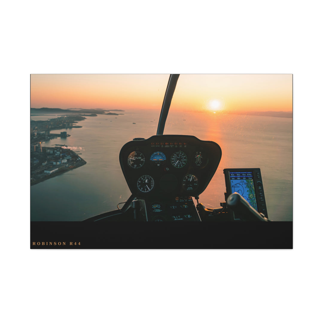 Robinson R44 Sunset– Aviation Canvas Wall Art | Pilot & Airport Artwork