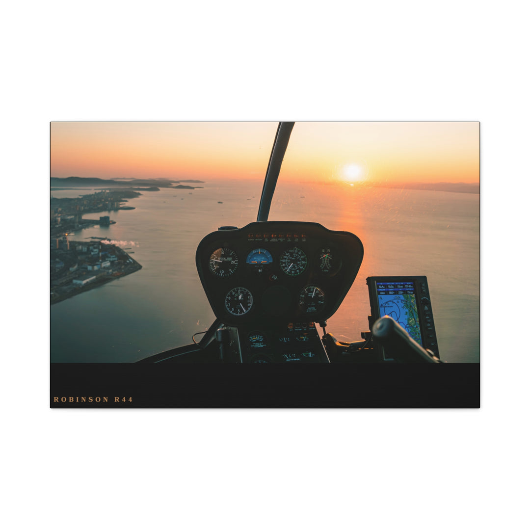 Robinson R44 Sunset– Aviation Canvas Wall Art | Pilot & Airport Artwork