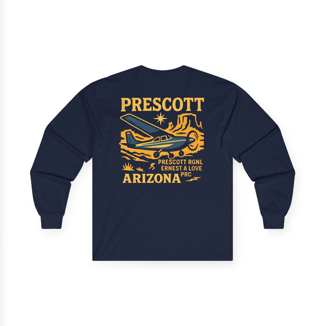Prescott Regional Airport Aviation Long Sleeve T-Shirt – PRC Thumb Butte Vintage
