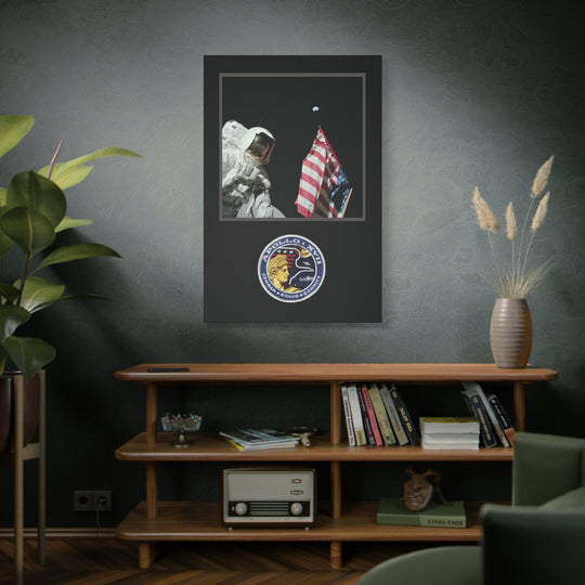 Apollo 17 Moon Landing Flag & Earth– Aviation Canvas Wall Art | Pilot & Airport Artwork
