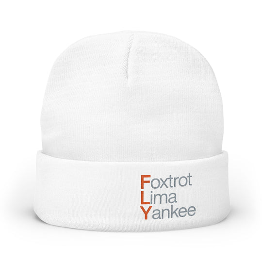 Embroidered 'FLY' Knit Beanie – Cozy Winter Hat with Vertical Accent
