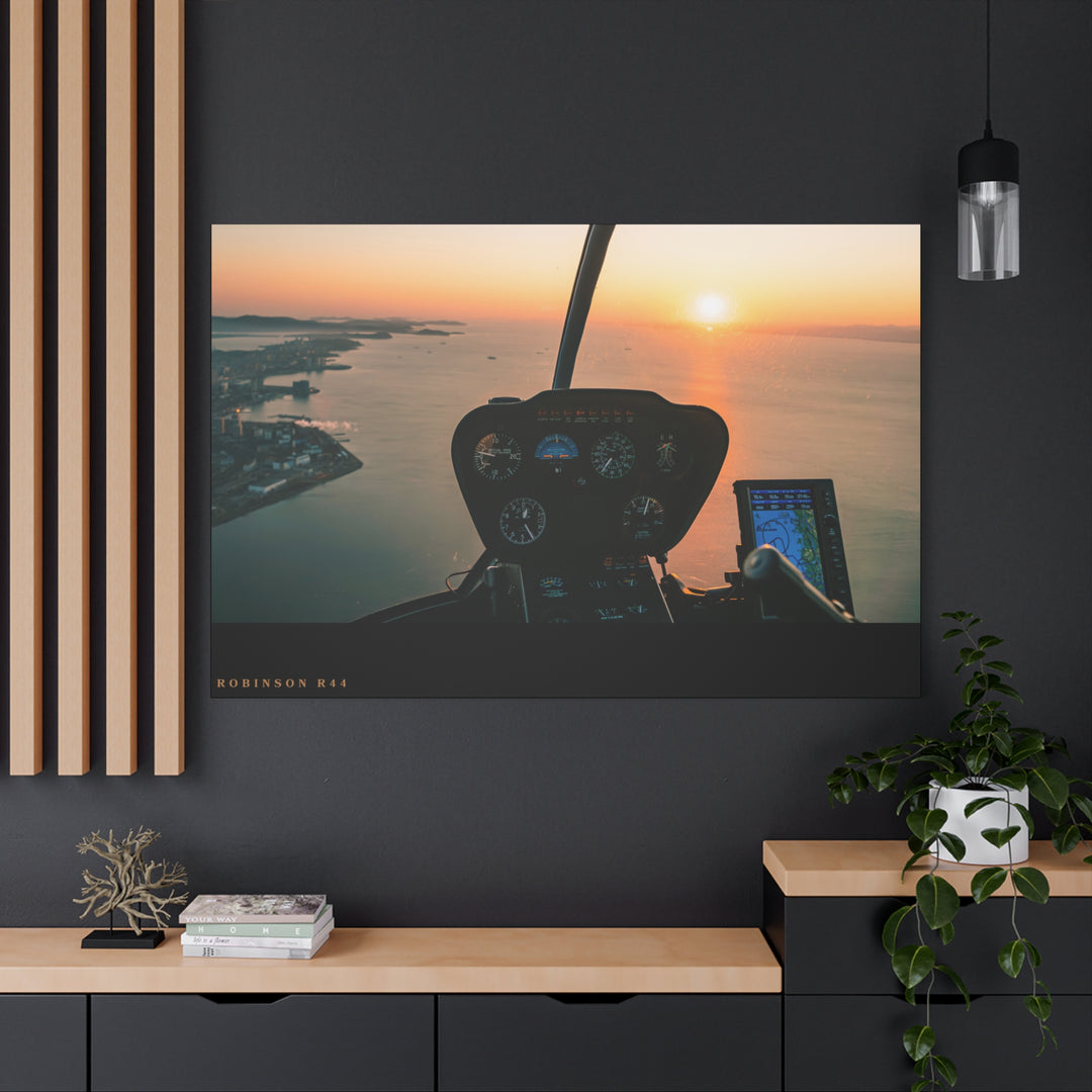 Robinson R44 Sunset– Aviation Canvas Wall Art | Pilot & Airport Artwork
