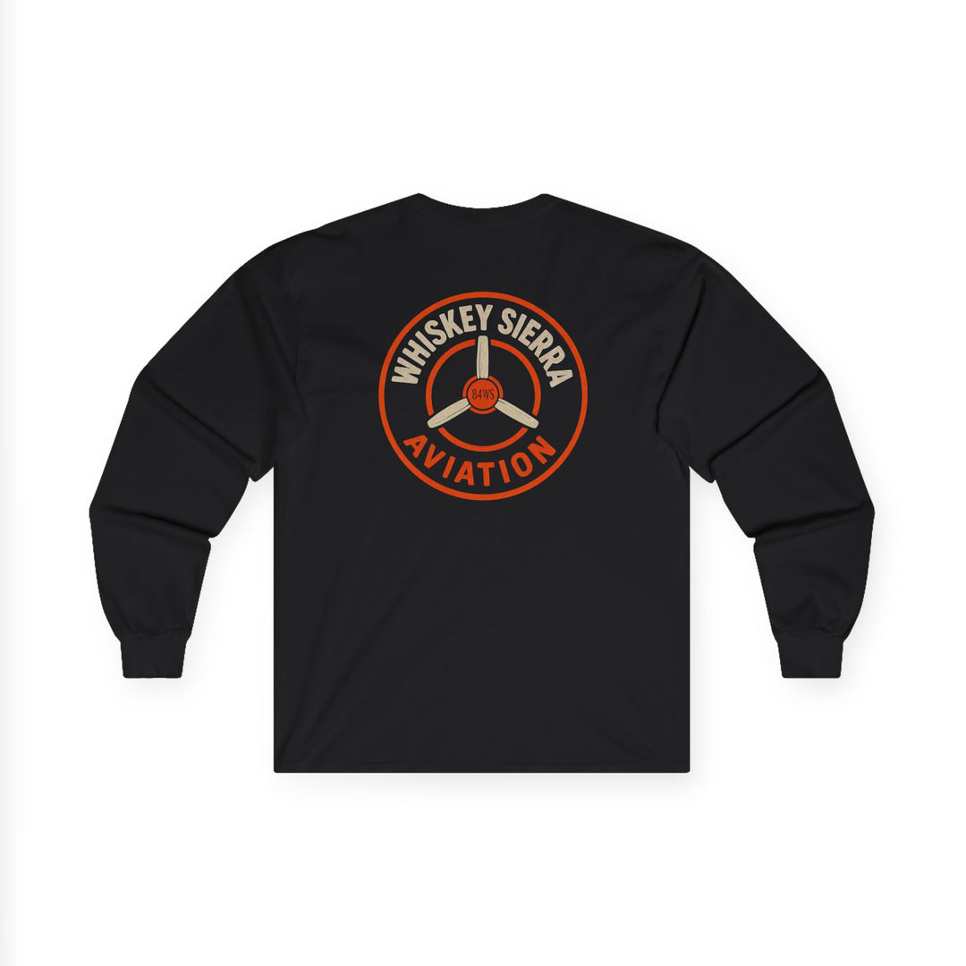 Orange Aviation Logo Long Sleeve Tee — "Whiskey Sierra Aviation" Pilot Shirt