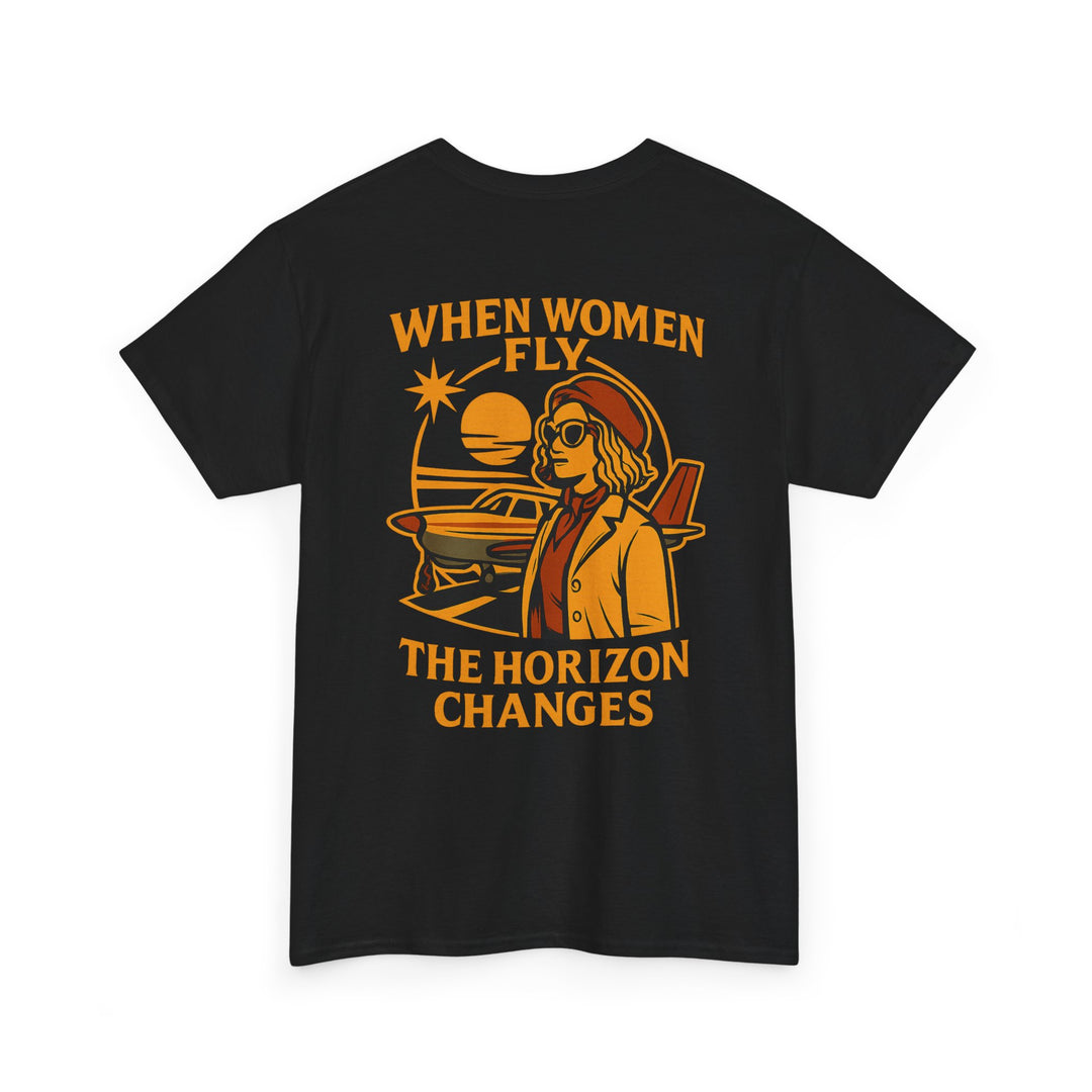 Women in Aviation Graphic T-Shirt – When Women Fly, the Horizon Changes