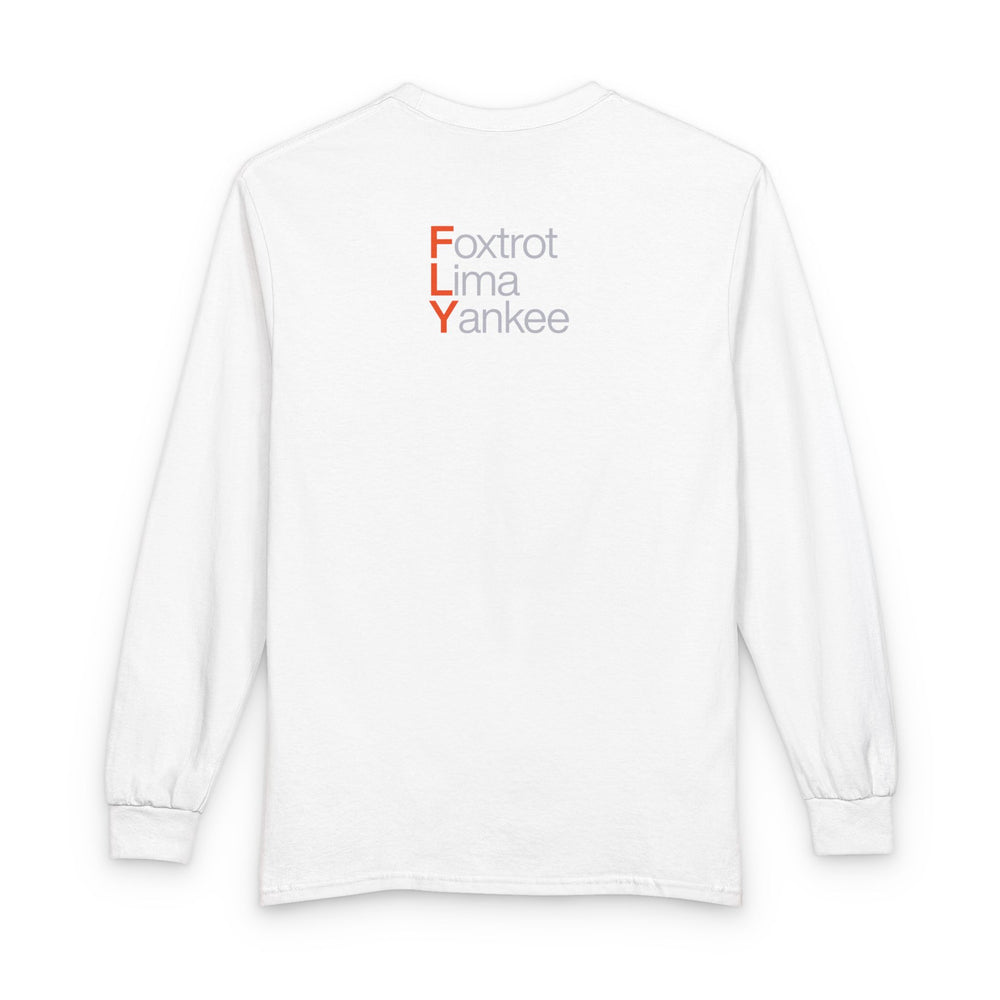 FLY Phonetic Alphabet Long Sleeve Tee — Minimal Aviation Crew Shirt