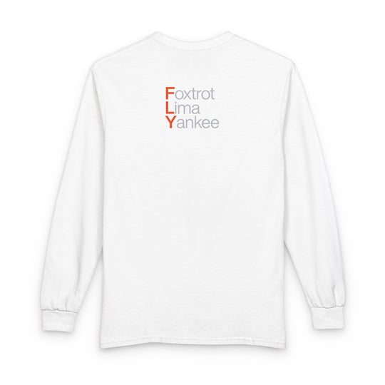 FLY Phonetic Alphabet Long Sleeve Tee — Minimal Aviation Crew Shirt