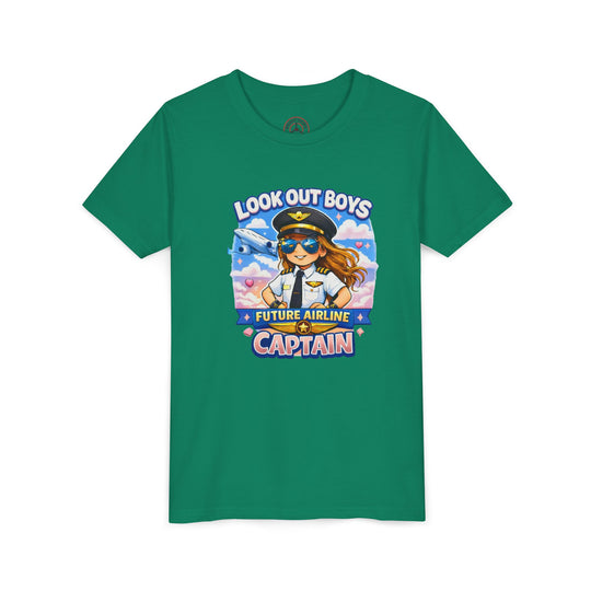 Future Airline Captain Youth T-Shirt – “Look Out Boys”