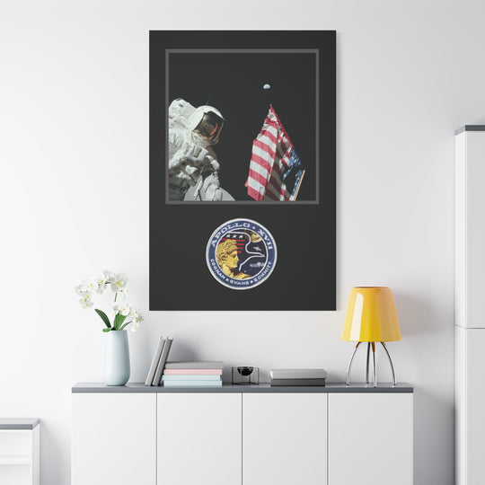 Apollo 17 Moon Landing Flag & Earth– Aviation Canvas Wall Art | Pilot & Airport Artwork
