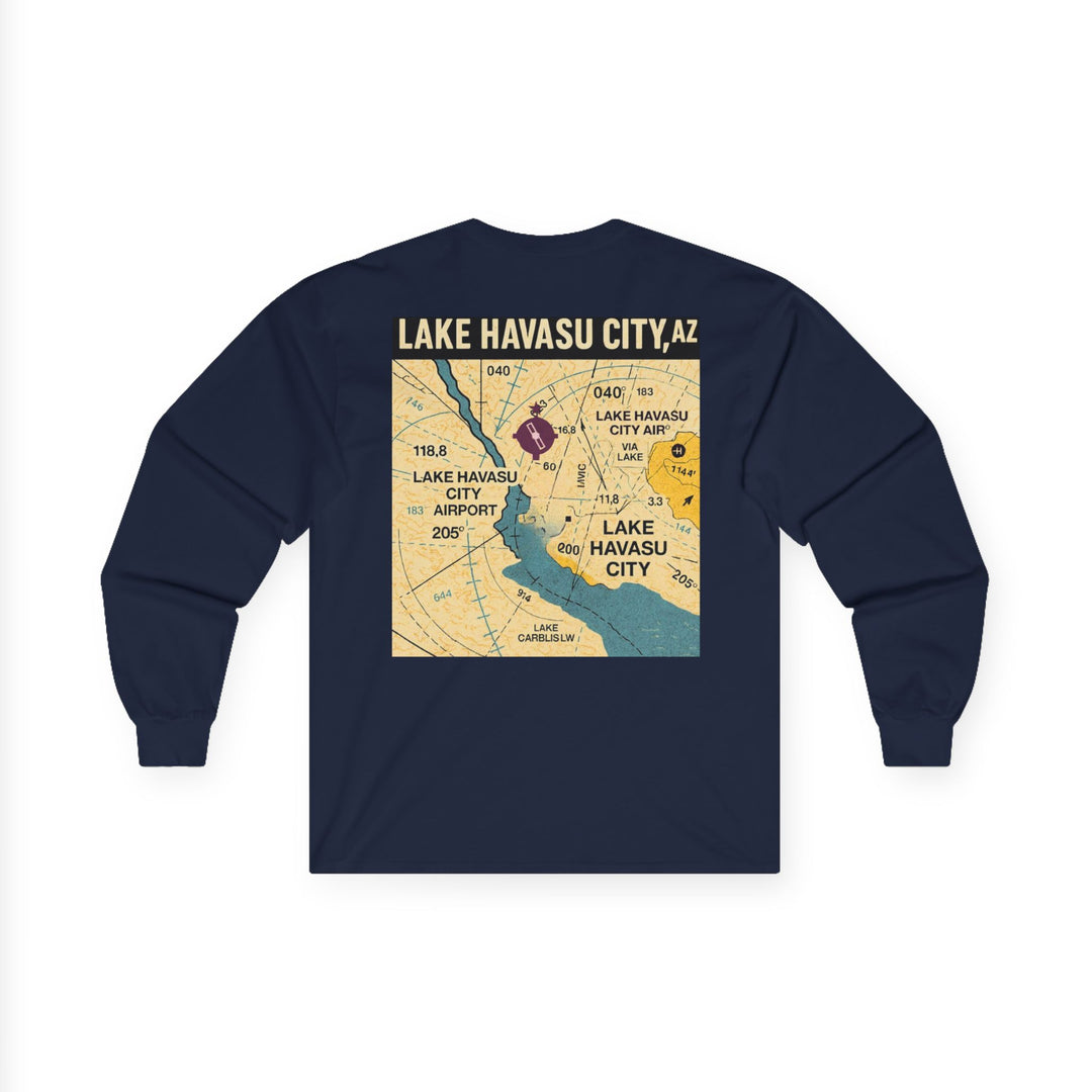 Lake Havasu City KHII Vintage Aviation Map Long Sleeve T-Shirt