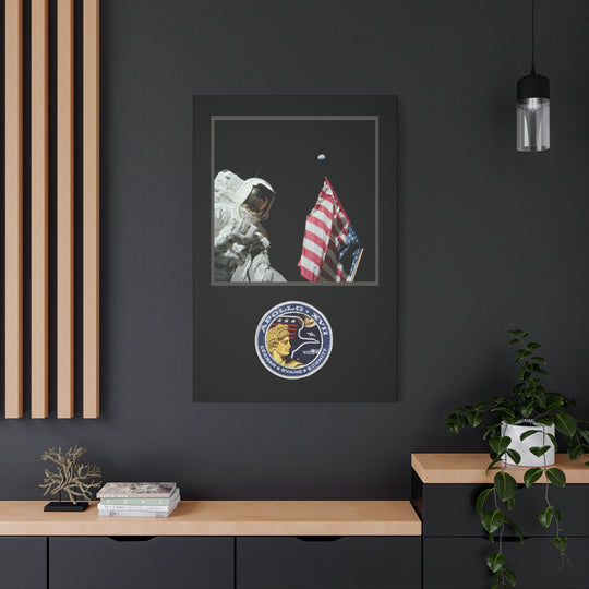Apollo 17 Moon Landing Flag & Earth– Aviation Canvas Wall Art | Pilot & Airport Artwork