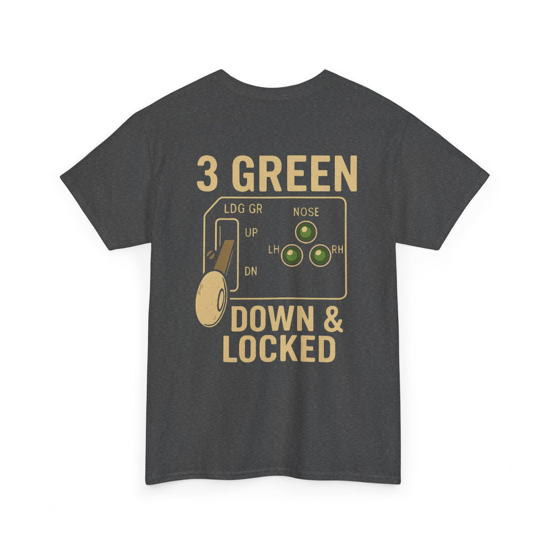 3 Green Down & Locked Aviation Graphic T-Shirt – Pilot Gear Indicator