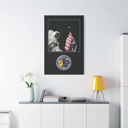 Apollo 17 Moon Landing Flag & Earth– Aviation Canvas Wall Art | Pilot & Airport Artwork